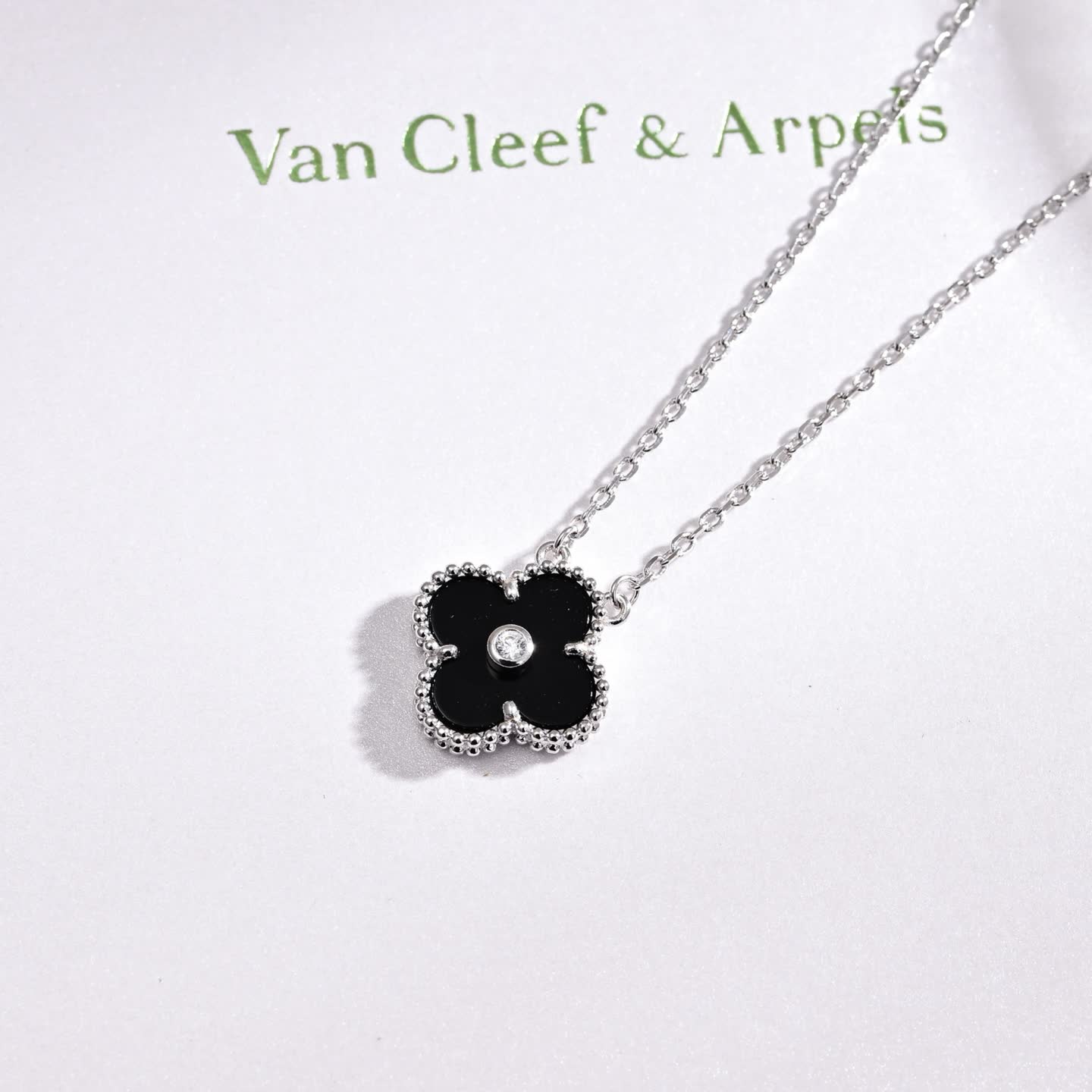 Van Cleef & Arpels Vintage Alhambra White Enamel Diamond Necklace